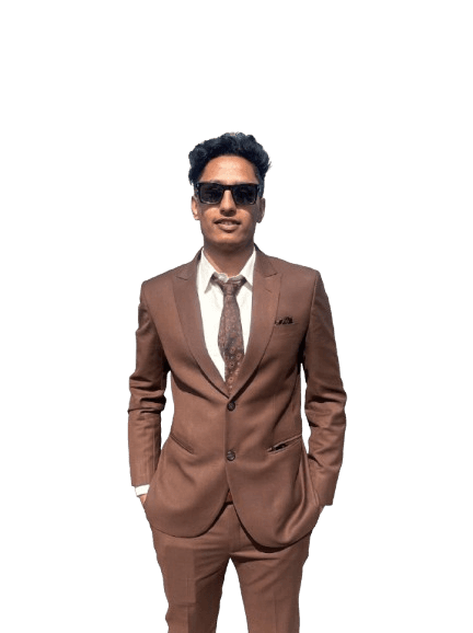 Nimesh Regmi wearing a brown suit